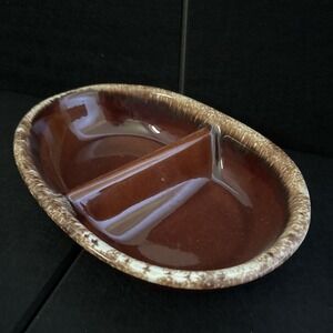 Hull‎ Pottery(HP)  Brown Drip Glaze Divided Dish  Ovenproof Made in USA Vintage